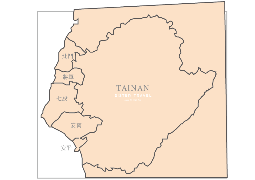台南沿路地圖，包括北門將軍七股安南和安平區